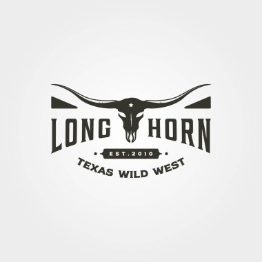 Texas uzun boynuz çiftliği logosu vintage vektör çizimi, buffalo bull longhorn logosu