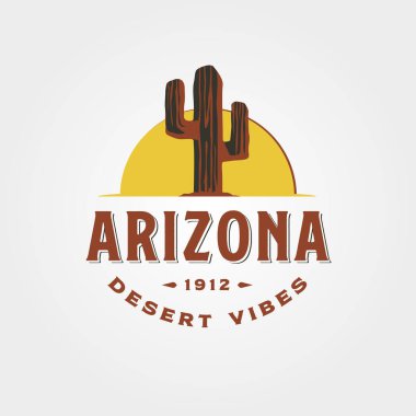 Arizona Günbatımı ve kaktüs logosu klasik tipografi vektör sembolü illüstrasyon tasarımı