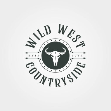 Texas Vahşi Batı vintage logo vektör sembolü, hayvan kafatası logosu tasarımı