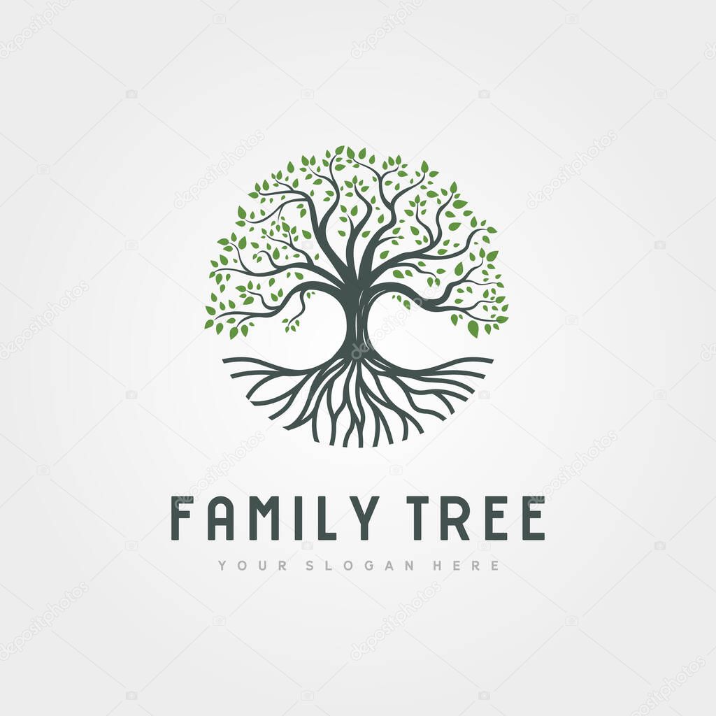 Circle root of the tree vector logo symbol illustration design, oak tree vintage logo design