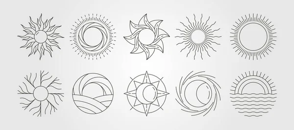 Zestaw Słońce Wektor Linia Sztuka Logo Projekt Abstrakcyjny Pakiet Słoneczny — Wektor stockowy