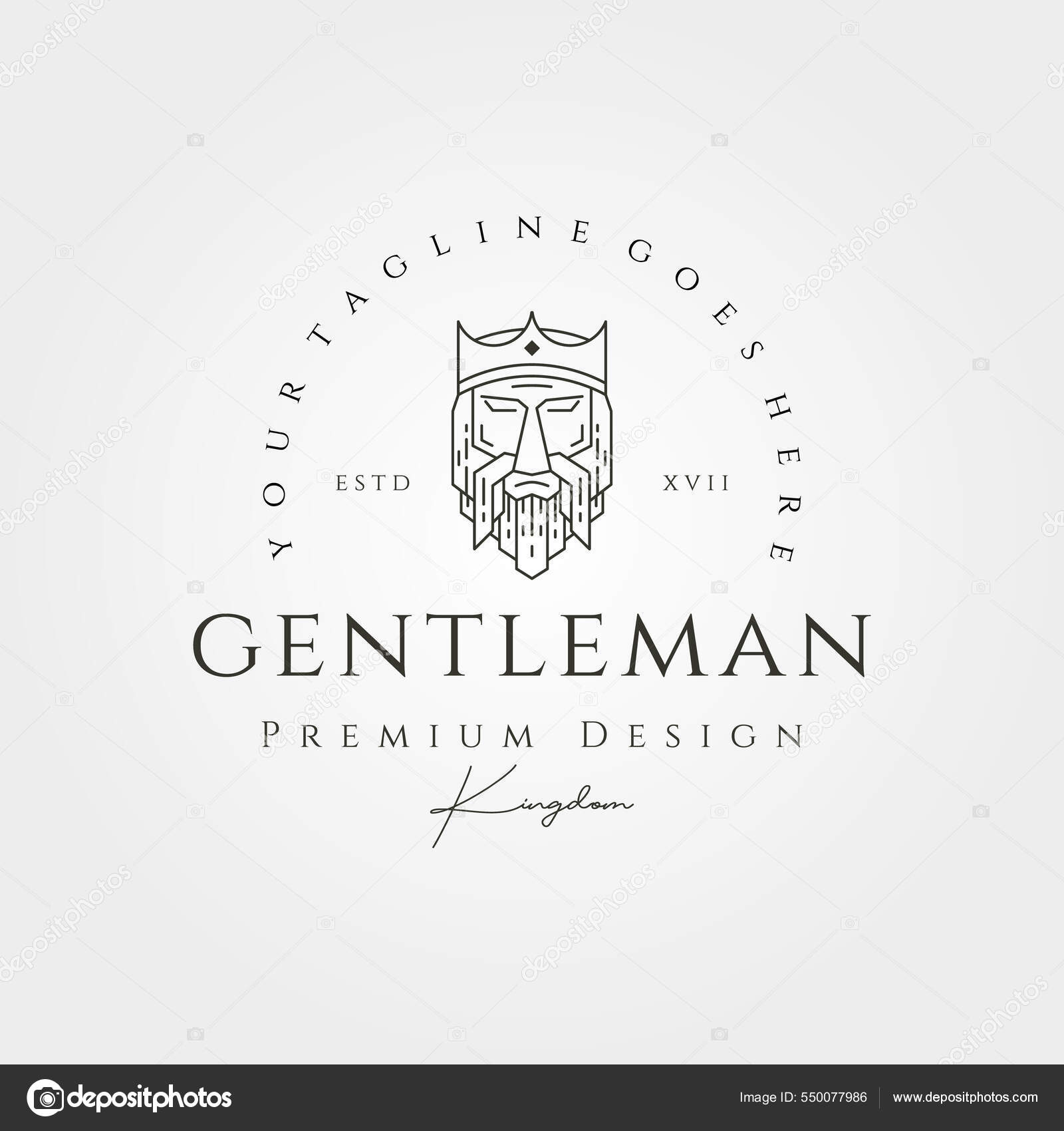 Ancient Head King Crown Logo Line Art Vector Illustration Design Stock