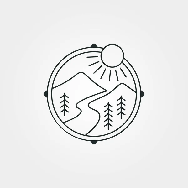 Linea Montagna Icona Logo Vettoriale Illustrazione Design Paesaggio Sunsethill Linea — Vettoriale Stock