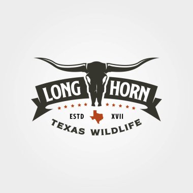 Longhorn Texas logo vintage vektör illüstrasyon tasarımı, hayvan yaban hayatı etiketi tasarımı