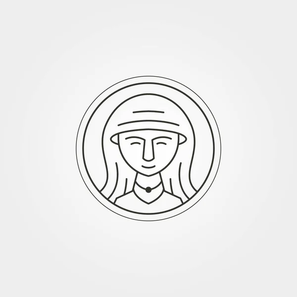 Ung Kvinna Linje Konst Skönhet Ansikte Logotyp Vektor Symbol Illustration — Stock vektor