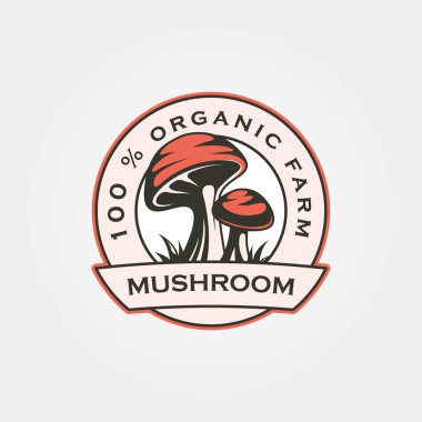 Mantar organik tarım etiketi çizim tasarımı, mantar çiftliği logosu tasarımı