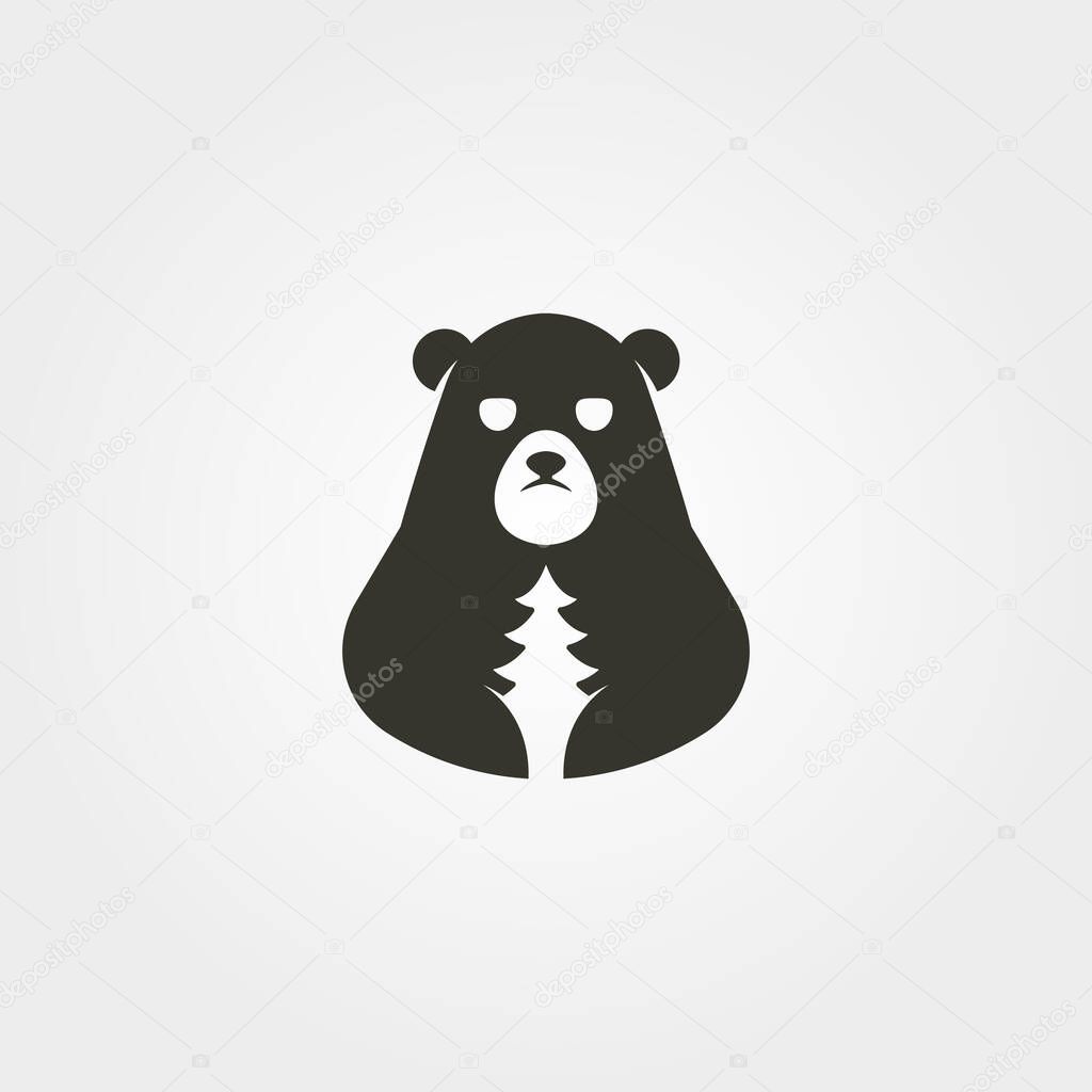 Grizzly bear hold pine tree logo vector symbol illustration design, wild bear nature design
