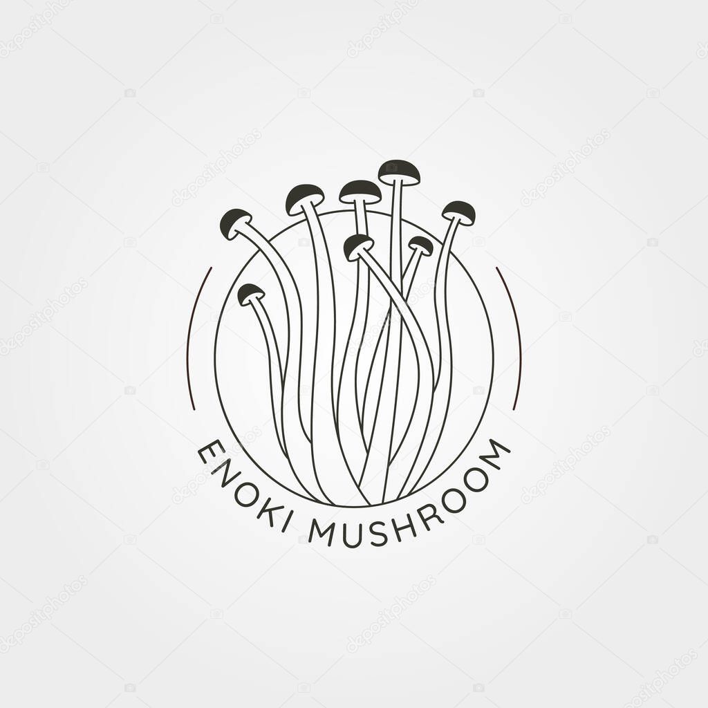 Enoki mushroom line art logo symbol illustration design, enokitake label design