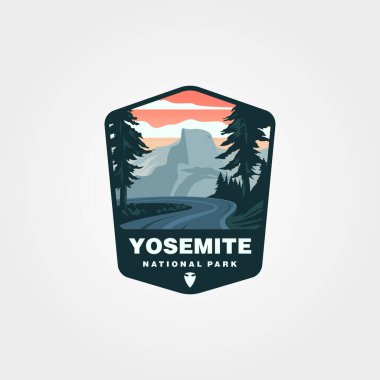 Yosemite Ulusal Parkı çıkartma yaması tasarımının vektörü, Birleşik Devletler Ulusal Park Koleksiyon Çizimi