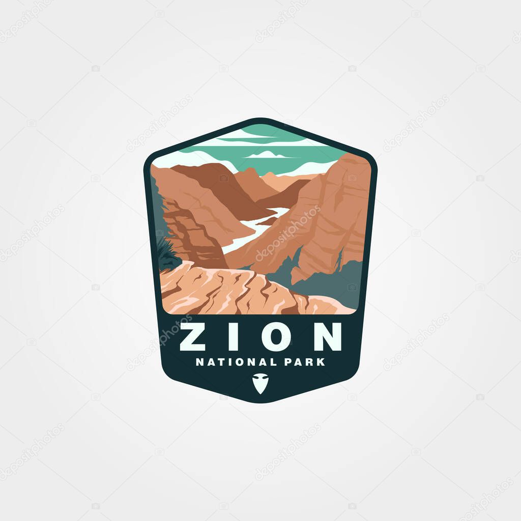 Zion national park emblem design, vintage united states national park collection illustration design