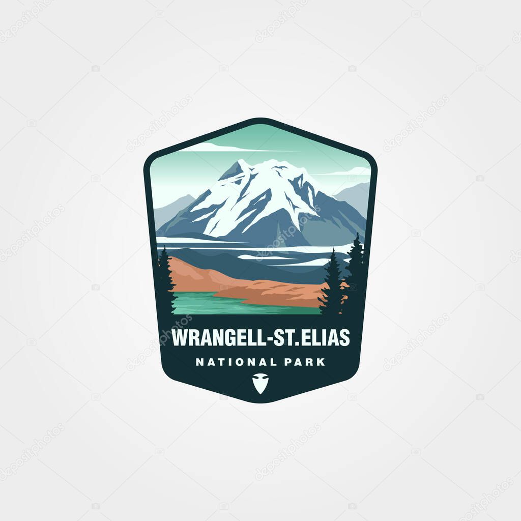 Wrangell saint elias national park sticker logo design, wrangell mountain vector illustration design