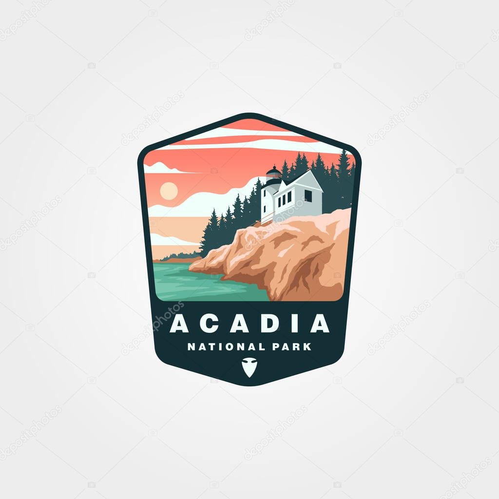 acadia national park sticker patch logo design, vintage united states national park collection illustration design