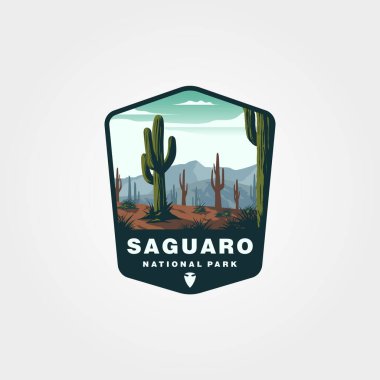 Saguaro Ulusal Park logosu yama vektör sembolü çizim tasarımı