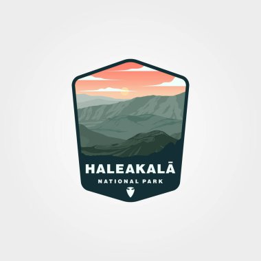 haleakala Ulusal Park logo vektör sembolü çizimi, Birleşik Devletler çıkartma yaması tasarımı