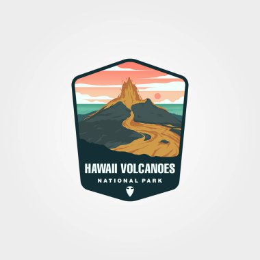 Hawaii volkanları çıkartma yama vektör çizimi, Birleşik Devletler ulusal park logosu tasarımı