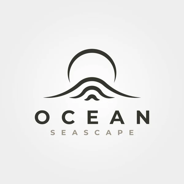 Oceaan Golf Met Zonsondergang Logo Vector Symbool Illustratie Ontwerp Creatieve — Stockvector