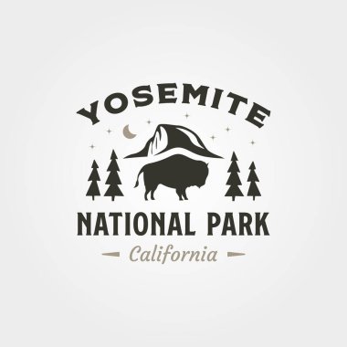 Yosemite Ulusal Parkı logo vintage sembolü çizimi, açık hava logo tasarımı vektörü