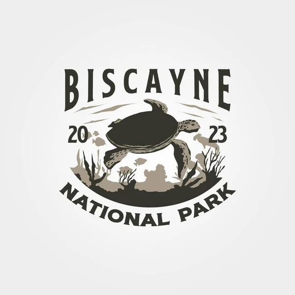 Biscayne Nationalpark Vintage Logotyp Vektor Illustration Design Sköldpadda Illustration Design — Stock vektor