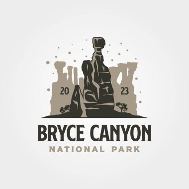 Bryce Canyon vintage vektör çizimi, Queens Garden sembolü
