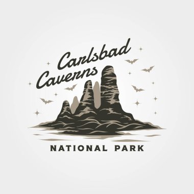Carlsbad Mağaraları Ulusal Park Vintage logo vektör çizimi