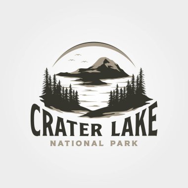 Crater Gölü Ulusal Park logosu vektör vintage illüstrasyon tasarımı