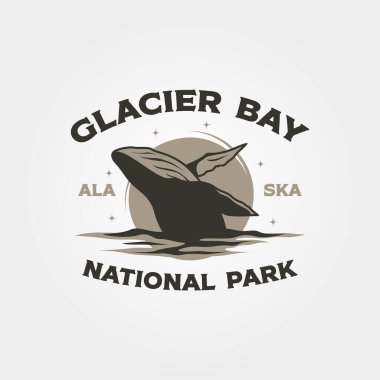 Buzul Körfezi Ulusal Park vintage logo vektör çiziminde kambur balina.