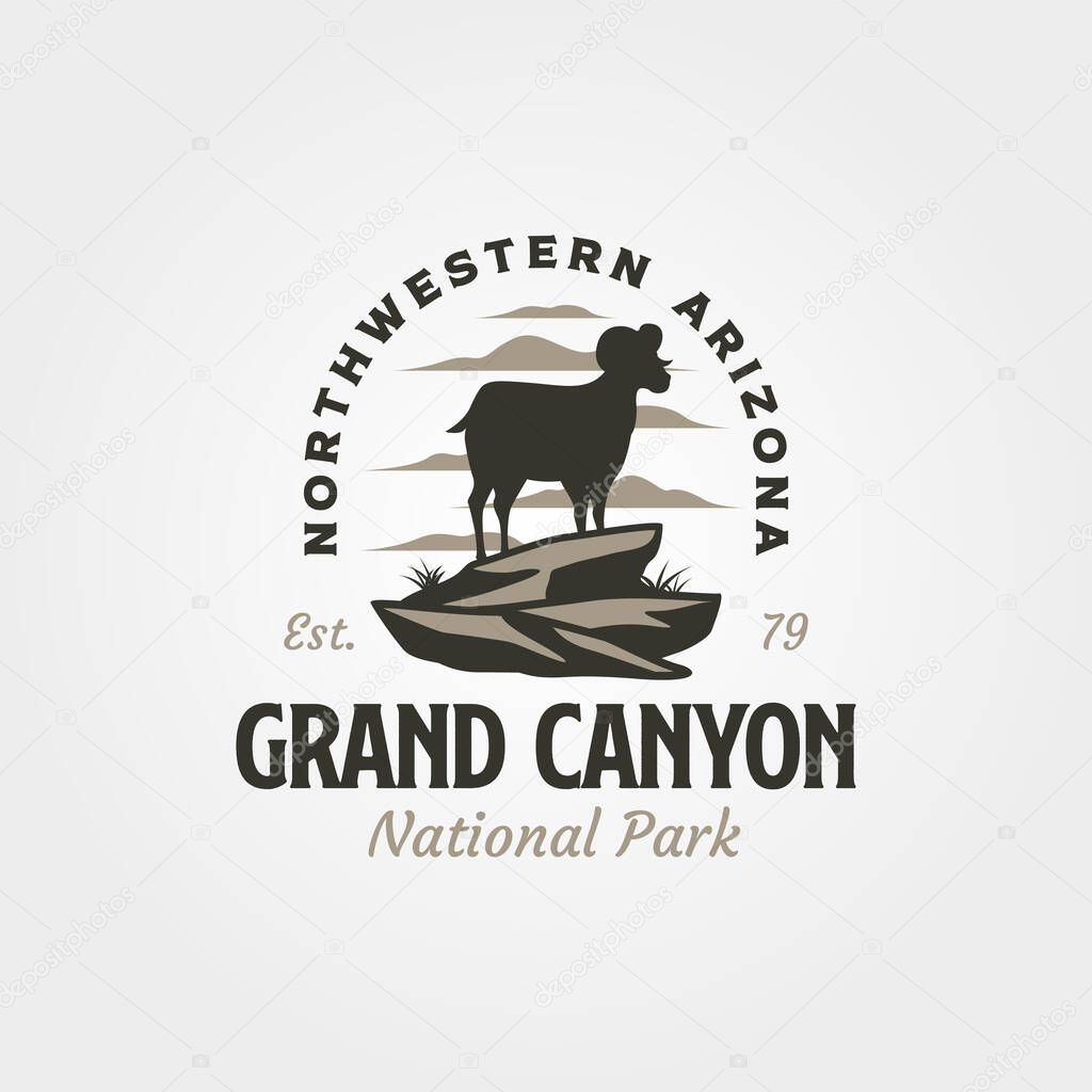 Grand canyon national park logo with mountain goat symbol illustration design