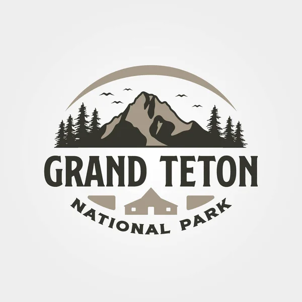 Гранд Тетон Вінтажний Логотип Векторний Дизайн Ілюстрації Дизайн Пригод Подорожей — стоковий вектор