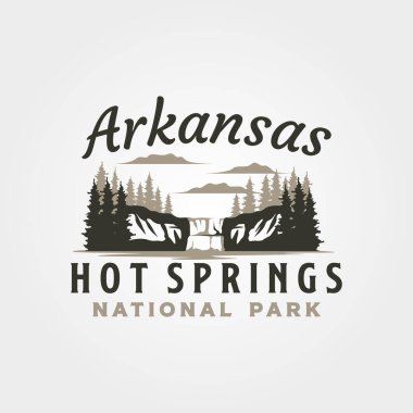 Arkansas kaplıcaları vintage logo vektör çizimi, şelale logosu tasarımı
