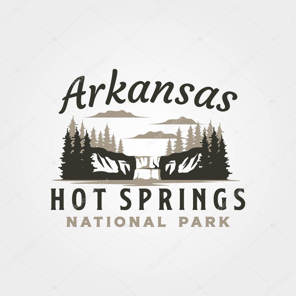 Arkansas hot springs vintage logo vector illustration design, waterfall logo design