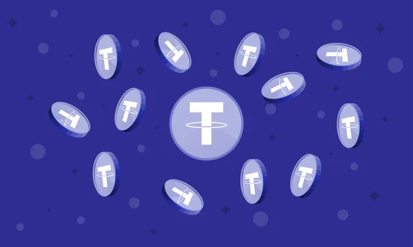 Bağlantı ya da USDT şifreli para birimi temalı arka plan. Düşen madeni paralar illüstrasyonu.