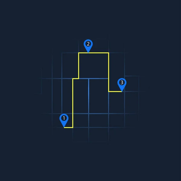 Інтернет Карта Міста Трьома Точками Темно Синій Стиль — стоковий вектор