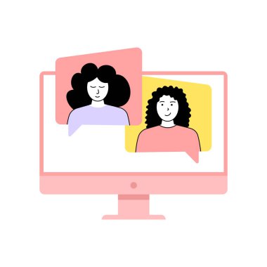 Girls talking on video call. Video call application illustration.