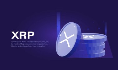Mor arkaplanda XRP şifreleme pankartı. Sanal kripto para birimi kavramı.