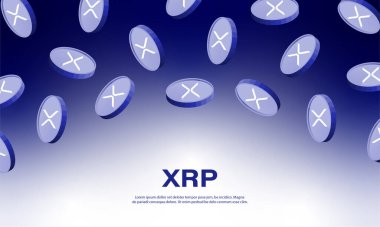 Mor arkaplanda XRP şifreleme pankartı. Sanal kripto para birimi kavramı.