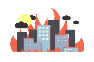 Şehirdeki yangın kavramı. Roketin düşmesi sonucu yıkım.