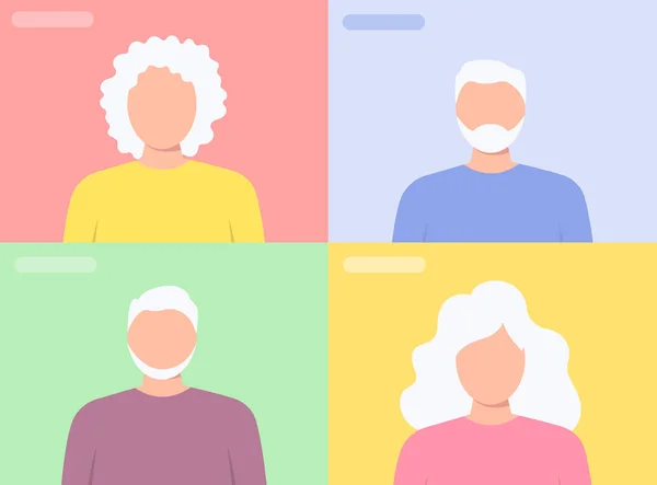 Elderly People Connected Screens Video Conversation — Stock Vector