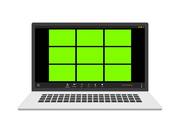 Interface Usuário Videoconferência Laptop Sobreposição Janela Chamada Vídeo Janelas Cromadas — Vetor de Stock