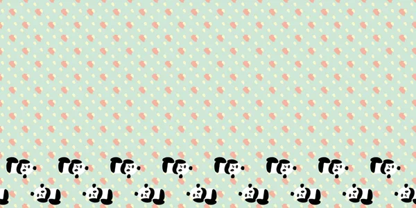 Panda Heart Frame Border Seamless Pattern — Stockvector