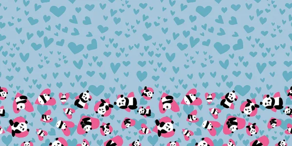 Panda Heart Frame Border Seamless Pattern — 图库矢量图片