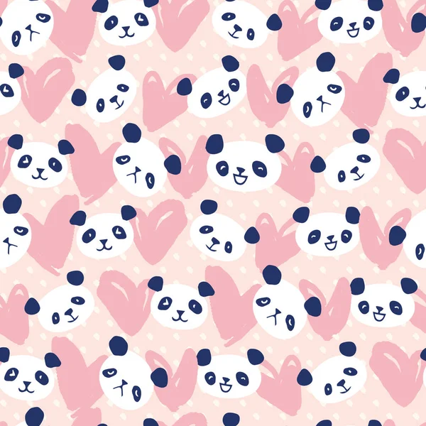 Panda Heart Seamless Pattern — 스톡 벡터