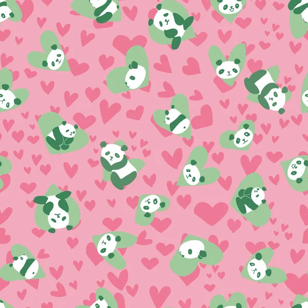 Pattern Καρδιά Panda χωρίς ραφή — Διανυσματικό Αρχείο