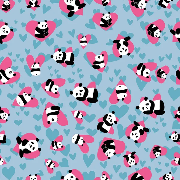 Panda Heart Seamless Pattern Ilustração De Stock