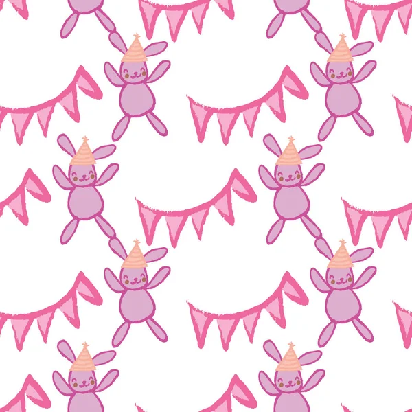 Bunny Rabbit Party Hat Streamer Seamless Pattern Vector Illustration Perfect — Διανυσματικό Αρχείο