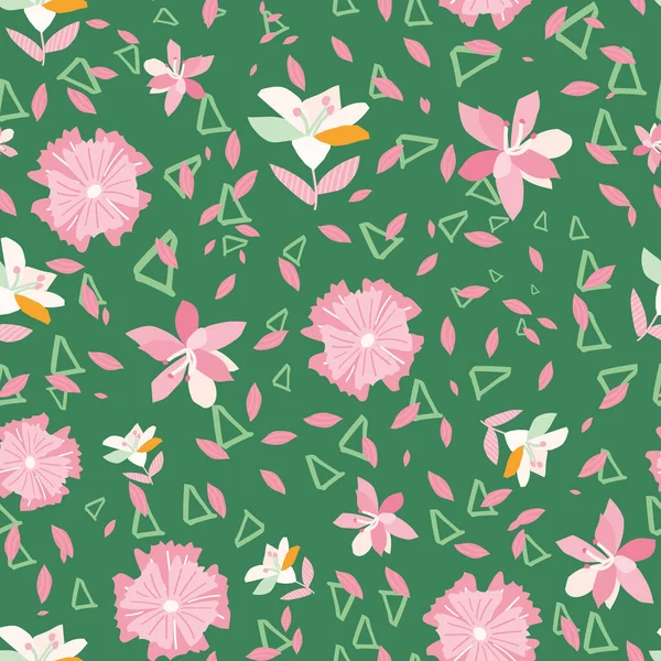 Flower Triangle Seamless Pattern Vector Illustration Perfect Party Fashion Decoration — Stok Vektör