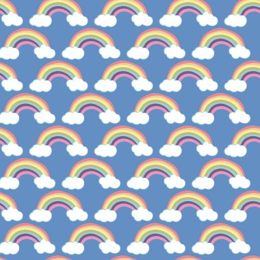 Rainbow Cloud Seamless Pattern. Vector illustration. Perfect for party, fashion, decoration, textile design, background, illustration, carpet, tiles and rug.