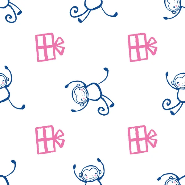 Monkey Gift Seamless Pattern Vector Illustration Perfect Party Fashion Decoration — Stockvektor