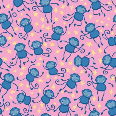 Monkey Stars Seamless Pattern. Vector illustration. Perfect for party, fashion, decoration, textile design, background, illustration, carpet, tiles and rug.