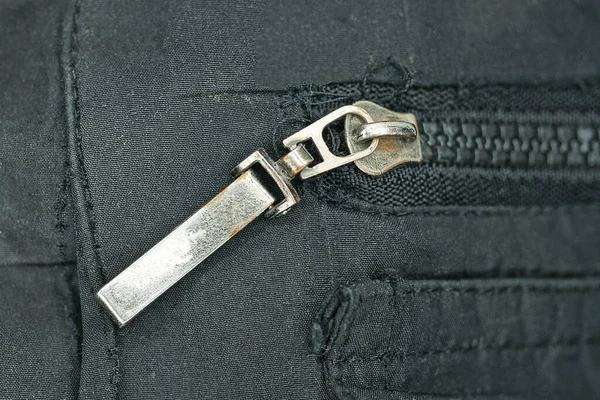 Una Zip Metallo Bianco Panno Nero — Foto Stock