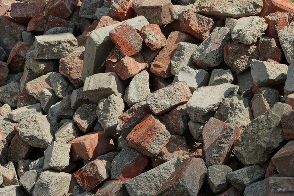 Textura Piedra Hecha Restos Piezas Ladrillos Rojos Grises —  Fotos de Stock